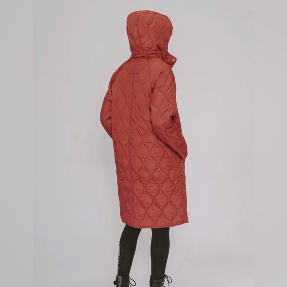 The Normal Brand Quilted Coat Size Small Hood Long Snap Close Burnt Orange NWT - Picture 5 of 15